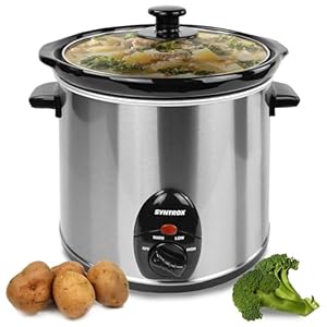 Syntrox Germany 3, 0 l Slow Cooker | Schmortopf | Schongarer | Multikocher Delira, Edelstahl, Warmhaltefunktion, Keramik Servierschüssel, rutschsichere Standfüße, Spülmaschinengeeignet