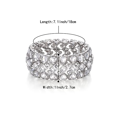 Brilove Wedding Bridal Bracelet For Women Heart Rhinestones Prismatic Stretch Bangle Bracelet Clear Silver-Tone #TOP3