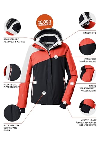 Killtec KSW 26 WMN Ski Jacket/Functional Jacket with Zip-Off Hood and Snow Guard Bright Coral 48 43412-000