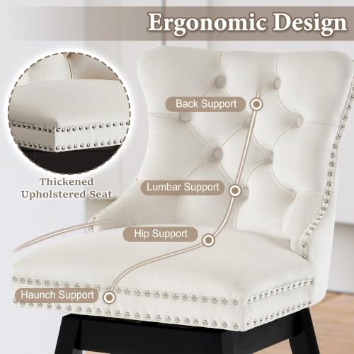 Image of Beige Swivel Bar Stools, Velvet Counter Height Bar Stools Set of 1