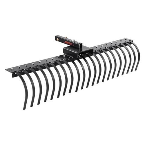 VEVOR Tow Behind Landscape Rake, 60' Tow Dethatcher with 21 Steel Coil Tines, Lawn Dethatcher Rake Attaches to 48' or 60' Toolbars and 3-Point Suspension Systems, for Leaves, Pine Needles, and Grass