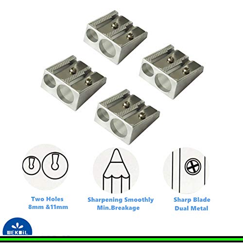 Wekoil 43237-48826 Pencil Sharpeners Manual Twin Metal Dual Sharpening Blade Double Holes Rectangular Pencil Sharpener thumb #2