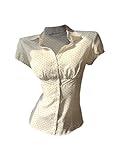 SOLY HUX Women's Polka Dots Button Down Shirt Short Sleeve Collar Fitted Blouse Y2k Cute Going Out Tops White Printed Small