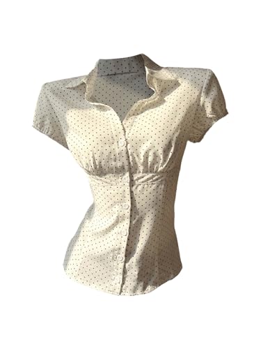 SOLY HUX Women's Polka Dots Button Down Shirt Short Sleeve Collar Fitted Blouse Tops Preppy Aesthetic Clothes