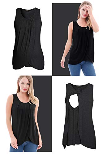 Parnixs Summer Women's Maternity Nursing Tank Top Sleeveless Comfy Breastfeeding Clothes, Group N, Large (3 Pcs) #TOP3