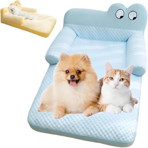 Marysea犬 ひんやりマット 枕付き 猫 犬用 ペットベッド 接触冷感 夏用 猫 犬 クッション 冷却マット 暑さ対策 涼感 軽量 通気性 取り外し可能 丸洗い 滑り止め ソフト クールマット 小型犬 中型犬 (青,L(推奨体重10KG以内))