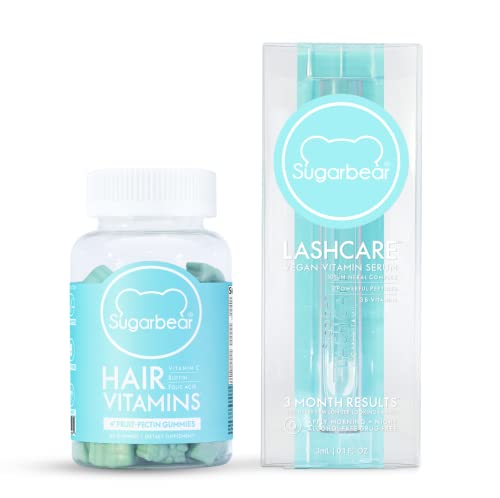 SugarBear Hair & Lashes Set - Vegan Hair Gummy Vitamins ( 1 Month) & LashCare Lash Enhancing Serum ( 3 Months)