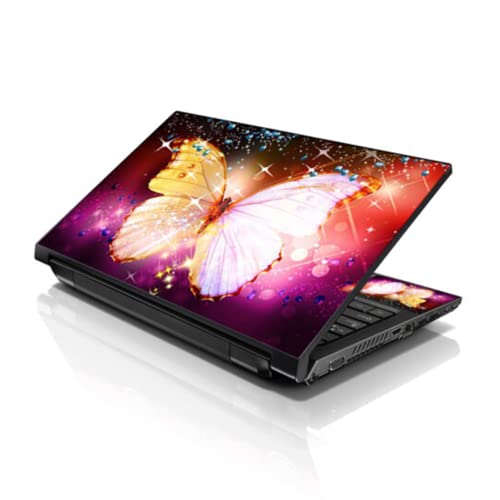Image of LSS 17 17.3 Inches Laptop Notebook Skin Sticker with 2 Wrist Pads - Reusable Cover Protector Vinyl Sticker Cover Decal Fits 17 inch - 19 inch HP Asus Acer - Sparkling Butterfly Pattern