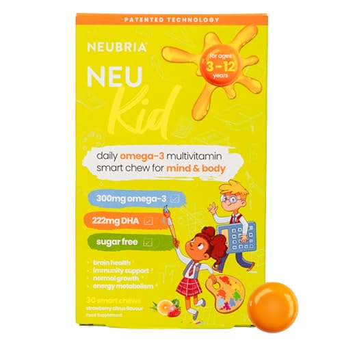 NEUBRIA NEU Kid Multivitamin & Omega-3 - Children Vitamins A, C, D, E, B Complex & Fish Oil for Kids - Sugar-Free Natural Soft Chews for Daily Wellness - UK Made, 30 Chewables