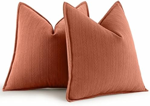 MIULEE 18x18 Inch Fall Rust Pillow Covers Set of 2 Chenille Decor...