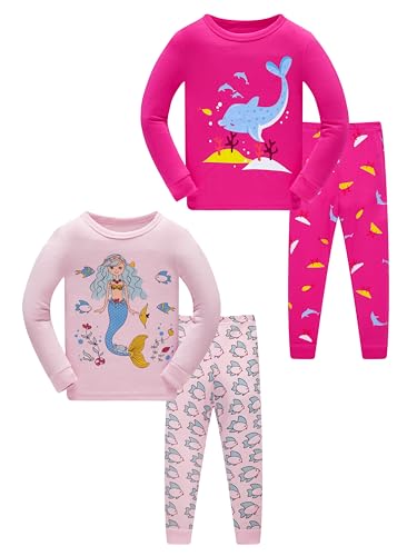 Mädchen Pyjamas Kinder Kleidung 100% Baumwolle Nachtwäsche Set Meerjungfrau Dolphin Nachtwäsche Langarm 7 Jahre