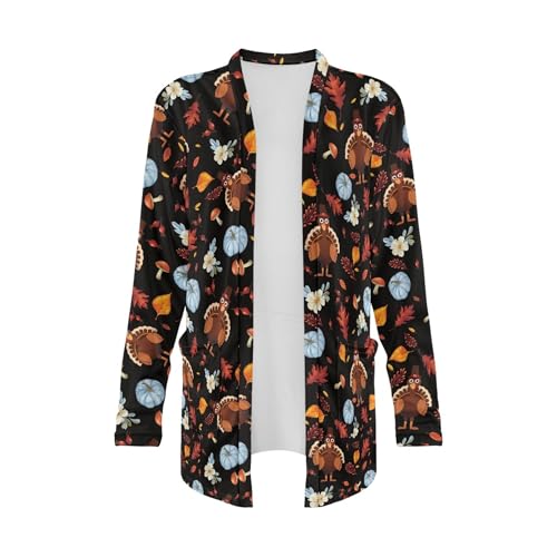 Image of Fall Maple Leaf Cardigan Sweaters for Women Long Sleeve Cardigan Soft Drape Open Front Dusters V-Neck Jackets Dressy