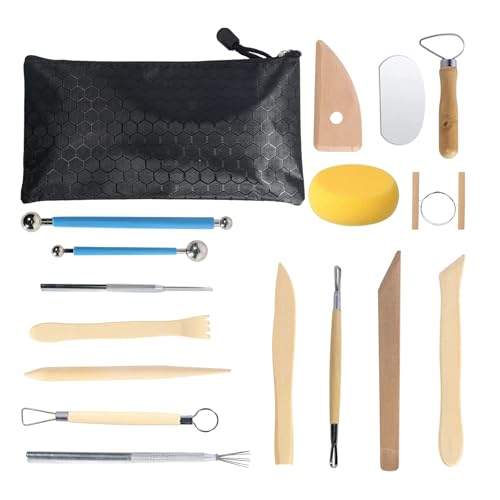 Juego de 17 Herramientas Ceramica - Herramientas Arcilla de Madera para Principiantes y Profesionales, Ideal para Proyectos de Alfarería, Escultura y Bricolaje