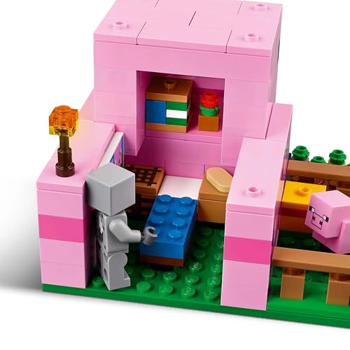 LEGO Minecraft Das Babyschwein-Haus - Interaktives Spielzeug mit Einer Helden Figur, Schwein, Biene, Zombie Piglin - Kinder Gaming Geschenk für Mädchen und Jungen ab 7 Jahren - 21268