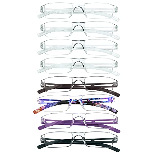 Image of 8 Pack Reading Glasses, Blue Light Blocking Computer Reading Glasses for Women and Men, Lightweight Readers (4 Color+4 Clear,+3.25Magnification)