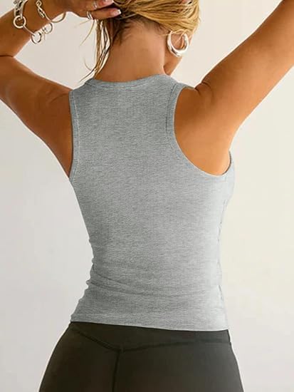 Tank Top for Women Summer Sleeveless V-Neck, Ribbed Fitted Off-Shoulder Top, Fashion Exercise Set for Daily and Vacation Wear4