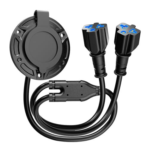 Heavy-Duty 20A 125V AC Port Plug, 12AWG RV Shore Power Inlet Plug with Dual 5-in-1 T-Blade Adapter, 17' Cord AC Power Inlet Socket Plug for RV Trailer Boat Outdoor Electrical Receptacle