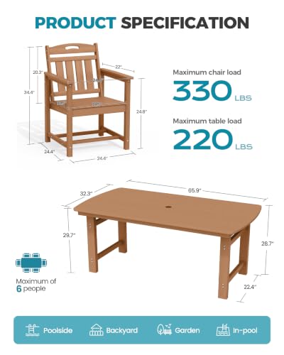 Image of Ciokea HDPE Outdoor Dining Set of 4, Patio Table and Chairs Sets, Teak