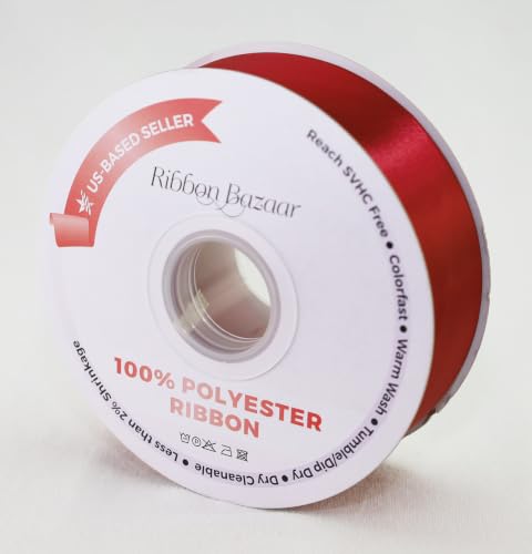 Image of Ribbon Bazaar Double Faced Satin - Premium Gloss Finish - 100% Polyester Ribbon for Gift Wrapping, Crafts, Scrapbooking, Hair Bow, Decorating & More - 2-1 /4 inch Brick Red 25yd Spool