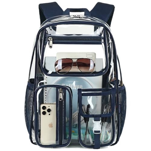 Cusangel Clear Blue Backpack for School, Heavy Duty Backpack for Men,transparent BookBag,16inch TPU Large Capacity See Through plastic bag for Sport Events,Travel,Work