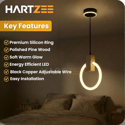 Image of Lunaris Pearl Pro LED Pendant Light | Modern Ring Chandelier Hanging Ceiling Lamp with Wooden Accent for Bedroom, Living Room, Dining Room, Cafe & Office | 3000K Warm White Lighting (1 Pack)