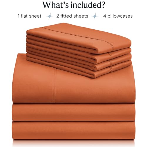 Image of LuxClub 7 PC Split King Sheet Set, Breathable Luxury Bed Sheets, Deep Pockets 18 inch Eco Friendly Wrinkle Free Cooling Sheets Machine Washable Hotel Bedding Silky Soft - Autumn Orange Split King