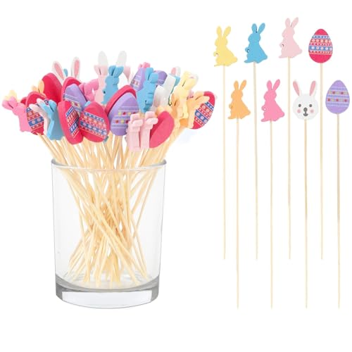 SANNIX 120 PCS Easter Toothpicks 5.5 Inch Easter Cocktail Picks Easter Egg Rabbit Decorative Toothpick for Appetizer Cake Dessert Food Fruit Sticks Skewers Easter Party Decorations