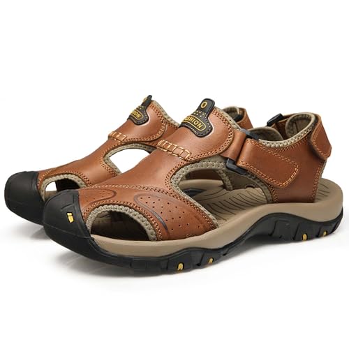 Men's Genuine Leather Sandals Men’s Sport Outdoor Hiking Sandals Closed Toe Athletic Adventure Beach Fisherman Water Sandals 7