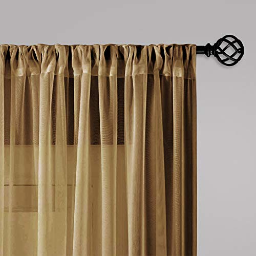 Loyolady Amber Gold Sheer Curtains 90 Inches Long 2 Panels Set, Lightweight Sheer Curtains For Bedroom, Rod Pocket See Through Window Curtains & Drapes 46" W X 90" L #TOP1