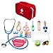 Oeasy 15 Pièces Malette Docteur Enfant Bois, Jeu dImitation Mallette Docteur Jouet en Bois avec Thermomètre, Stéthoscope, Seringue, Cadeau pour Enfant Fille Garcon 3 Ans +