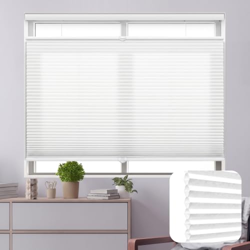DEZ FURNISHINGS Cordless 1" Light Filtering Top Down Bottom Up Cellular Shade, 59.5"W x 64"H, White