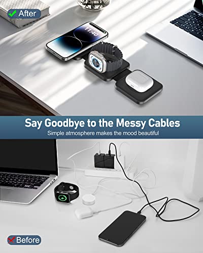 3 In 1 Foldable Wireless Charger, 3 In 1 Magnetic Wireless Charging Station For Travel, Wireless Charging Pad For Magsafe Iphone 14/13/12 Series, Airpods 3/2/Pro, Iwatch (Pd20W Adapter Included) #TOP5