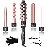 5 in 1 Curling Wand Set, Sixriver Hair Curling Iron with Curling Thermal Brush&4 Interchangeable Ceramic Curling Wand(0.4”-1.25”), Long Lasting Curls, Fast Heating Hair Wand Curler with Glove&2 Clips