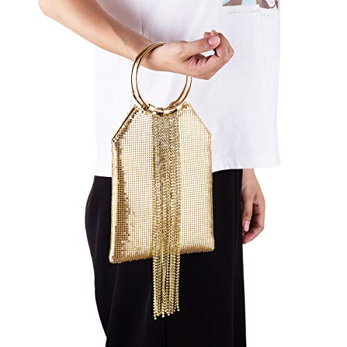 Wrist Handle Cocktail Party Wedding Evening Clutch Crystal Rhinestone Tassels Tote Handbag Metal Mesh Evening Bag #TOP1