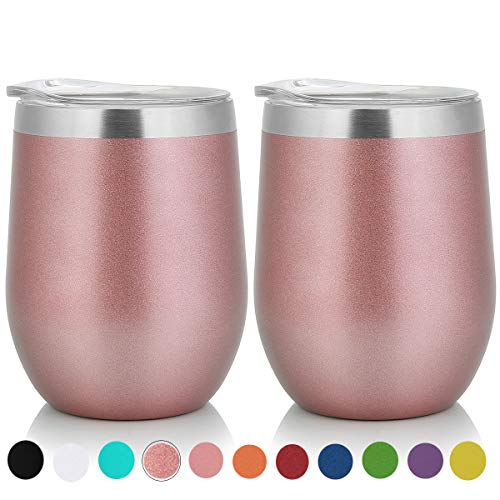 PURECUP Stainless Steel Insulated Wine Tumbler With Lid, 12 oz, Double Wall Vacuum