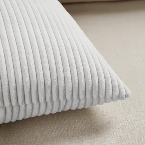 Image of Fancy Homi 2 Packs Pure White Decorative Throw Pillow Covers 20x20 Inch for Living Room Couch Bed Sofa, Rustic Farmhouse Boho Home Decor, Soft Corss Corduroy Patchwork Accent Cushion Case 50x50 cm