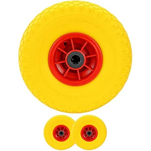 Bond Hardware® 2 x 10" 3.00-4 Yellow Sack Truck Hand Trolley Cart Wheelbarrow Solid Rubber Wheel Tyre Tires 20mm Cover