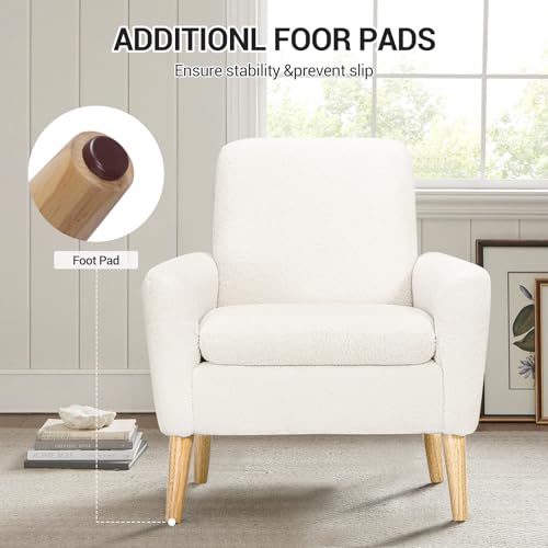 Lohoms Set of 2 White Teddy Sherpa Accent Chairs - Comfortable Arm Chairs for Bedroom and Living Room