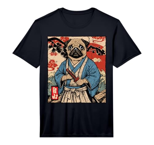 Pug Samurai Art Japanese Warrior Dog Kawaii Anime Vintage Performance T-Shirt