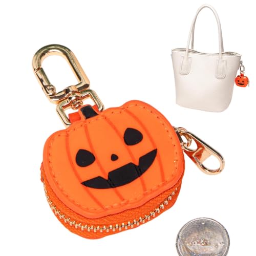 Llavero de piel sintética con diseño de araña y calabaza en color Orange