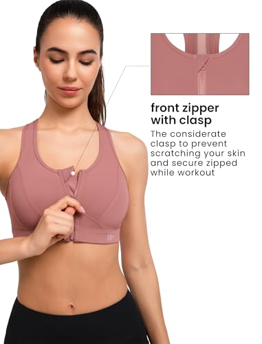 Image of Yvette Zip Front Sports Bra - High Impact Sports Bras for Women Plus Size Workout Fitness Running