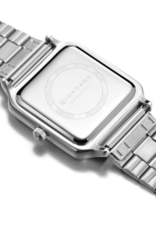 Image of Giordano Analog Watch for Men with Square Textured Dial, Roman Numerals, Quartz Movement and Stainless Steel Strap