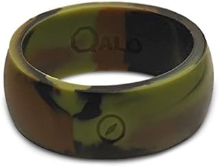 QALO Men's Classic Rubber Silicone Ring with Compass Logo, Rubber Wedding Band, Durable Rubber Wedding Ring for Men, 8.5mm Wide 2.5mm Thick, Camo, Size 13