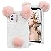Produktbild Plüsch Panda Hülle für Samsung Galaxy S20 Plus 6,7 Zoll,MOIKY Niedlich Flauschige Winter Weich Warm Faux Pelz Haar Pom Ball Bling 3D Diamant Bowknot Stoßfest Schutz Handyhülle,Pink+Weiß