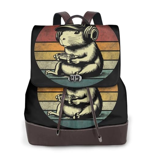 Gamer Capybara Microfiber PU Leather Backpack Lightweight Daypack Bag for Travel Business Commute Gym