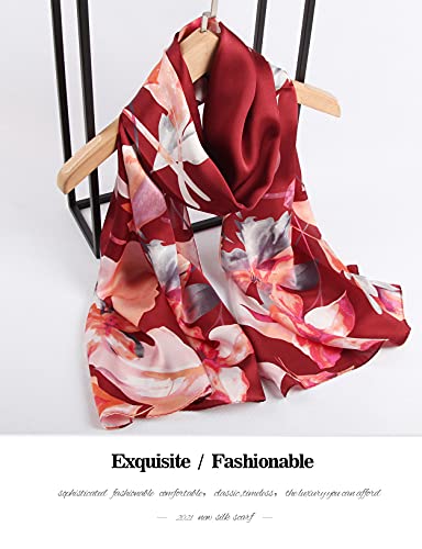 MEISEE 100% Mulberry Silk Long Scarf for Women Large Oblong Sunscreen Shawls Wraps Neck Headscarf Hair Wraps with Gift Packed (Yellow and black flowers)2