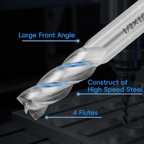 Image of Square End Mill 1 /2 inch Cutting Dia x 1 /2 inch Shank Dia 4 Flute Straight End Mill Cutter - 2pcs (Pack of 2)