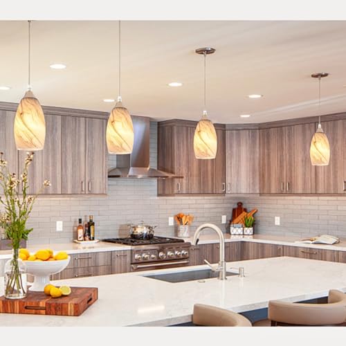 Image of GO&SO Glass Pendant Light Shades 3Pcs,7.8 inch H x 4 inch D,Honey-Bronze Gradient | 1.57 inch Fitter E26 Base,Oval Chandelier Shades for Kitchen Island,Hanging Light Shades,Hand-Blown Art Fixtures