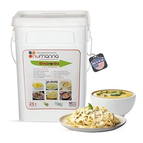 NuManna Grab-n-Go Bucket 80 Servings GMO Free, No Added Preservatives Easy to Prepare Emergency Food Storage Bucket Family Meat Survival Pack Made In USA 25+ Year Shelf Life Cover
