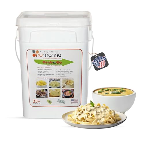 Numanna Grab-n-Go Bucket 80 Servings, 12 lbs | Freeze-Dried Premade Meals | 25+ Year Shelf Life | Non-Perishable, Ready-to-Eat Breakfast & Dinner Everyday Meals | Emergency & Survival Food Kit | Made in USA